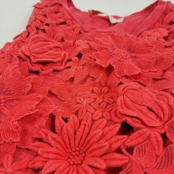 Tory Burch Blouse Shirt Womens XS Red Eyelet Overlay Floral Short Sleeve - Picture 12 of 12